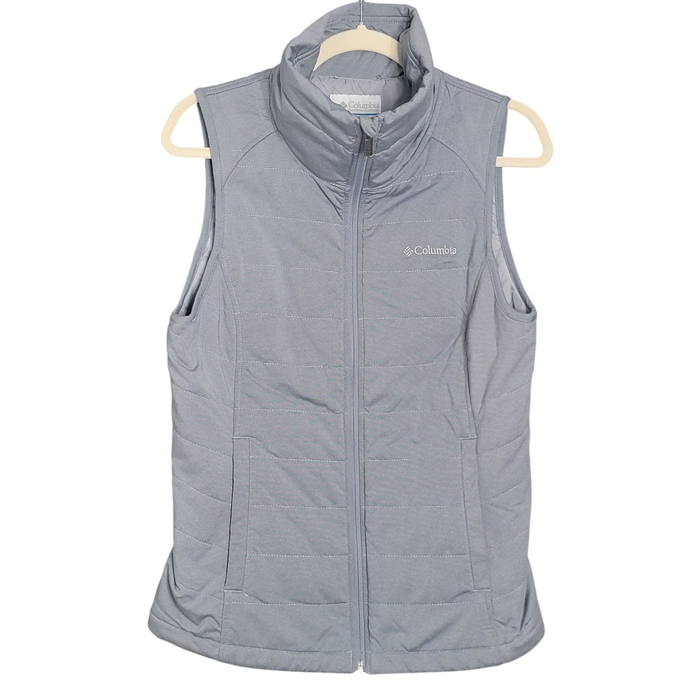 Columbia Vest Women Medium Gray Quilted Full Zip Sleeveless Mock Neck Hiking
